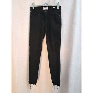 FRAME Le Skinny de Jeanne Jeans Black Dark Wash Raw Hem Stretch  Size 24